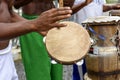 Group of musicians playing tambourine and atabaque in Pelourinho Royalty Free Stock Photo