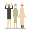 Group muslim arabic people. Men standing together in different s