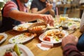 Arab men in restaurant enjoying Middle Eastern food