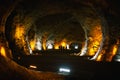 Group of muslim woman tourist walk in tuzluca salt mine tunnel. Famous travel destination in eastern anatolia Royalty Free Stock Photo