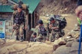 A group of Nepalese soldiers makes a march in Himalayas