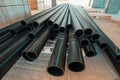 Group of new plastic pipes or tubes on construction site Royalty Free Stock Photo