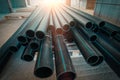 Group of new plastic pipes or tubes on construction site Royalty Free Stock Photo