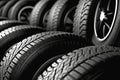 Group of new tires for sale in a tire shopcreated by generative AI