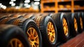 Group of new tires for sale at a tire store