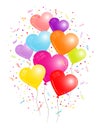 Group Of Nine Colorful Heart Balloons Streamers And Confetti