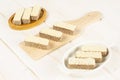 Hazelnut wafer cookie on grey wood Royalty Free Stock Photo