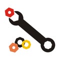 Group of nuts and wrench Royalty Free Stock Photo