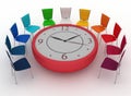 Group of office chairs at table as an clock put by half-round Royalty Free Stock Photo