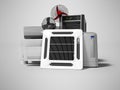 Group of office cooling equipment air conditioning fan 3d render on gray background with shadow Royalty Free Stock Photo