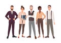 Group of office employees standing together. Team of smiling male and female professionals or colleagues. Cartoon