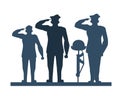 Group of officers soldiers saludating silhouette