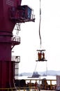 Offshore worker transfer from oil platform to accommodation barge