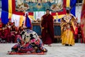 Group og Tibetan Buddhist monks and worshipers in ritual at the Tiji Festival in Lo Manthang, Nepal