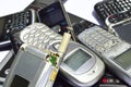 Many old mobile phones. Group of e waste Royalty Free Stock Photo