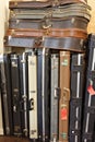 Group of old guitar case in music store Royalty Free Stock Photo