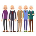 Group of old people. Older man character in various poses. Man i