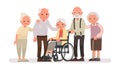 Group of old people on a white background. An elderly woman is s