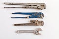 Group of old plumbers pipe wrench Royalty Free Stock Photo