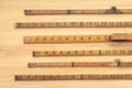 Group of Old wooden ruler on table Royalty Free Stock Photo