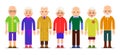 Group older people. Adults person stand next to each other. Elderly men and women. Aged citizens caucasian. Illustration