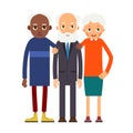 Group older people. Three aged people black and white. Elderly m