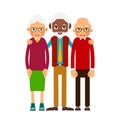 Group older people. Three aged people black and white. Elderly m