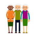 Group older people. Three aged people black and white. Elderly m