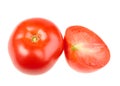 Group of one cross and full ripe red tomatoes