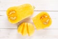 Smooth pear shaped orange butternut squash waltham on grey wood