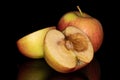 Red jonagold apple isolated on black glass Royalty Free Stock Photo