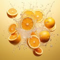 group of orange fruit and water splash Royalty Free Stock Photo