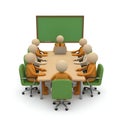 Group of orange people in meeting around table with green chairs Royalty Free Stock Photo