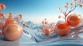 A group of orange spheres and white waves background