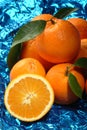 Group of oranges over a blue background