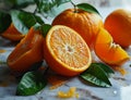 Group of Oranges on Table. Bright Citrus Fruit Stack for Display or Consumption. Royalty Free Stock Photo