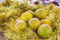 Group oranges with tinsel Royalty Free Stock Photo