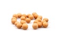 A group Organic Spicy, covered chickpeas on white background