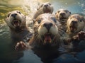 A group of otters look at the camera in a friendly way Royalty Free Stock Photo