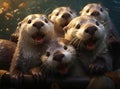 A group of otters look at the camera in a friendly way Royalty Free Stock Photo