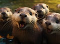 A group of otters look at the camera in a friendly way Royalty Free Stock Photo