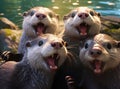 A group of otters look at the camera in a friendly way Royalty Free Stock Photo