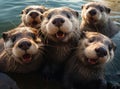 A group of otters look at the camera in a friendly way Royalty Free Stock Photo