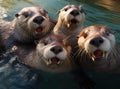 A group of otters look at the camera in a friendly way Royalty Free Stock Photo