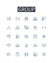 Group line icons collection. Pair, Crowd, Team, Class, Bunch, Company, Squad vector and linear illustration. Gang,Posse