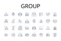 Group line icons collection. Pair, Crowd, Team, Class, Bunch, Company, Squad vector and linear illustration. Gang,Posse
