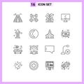 Group of 16 Outlines Signs and Symbols for abrahamic, imac, fountain, device, computer Royalty Free Stock Photo