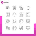 Group of 16 Outlines Signs and Symbols for camera, mobile, arrow, smart phone, user