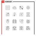 Group of 16 Outlines Signs and Symbols for cherry, wheel, chain, gear, basic