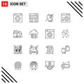 Group of 16 Outlines Signs and Symbols for develop, browser, interface, mind, head